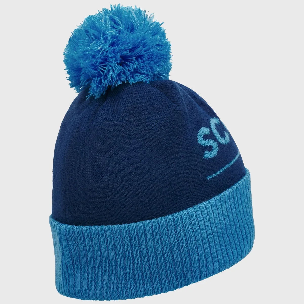 Macron Scotland Rugby Text Bobble Beanie Hat Navy/Sky