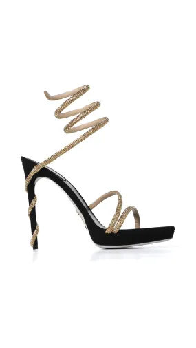 Black/Gold Crystal Platform Sandals