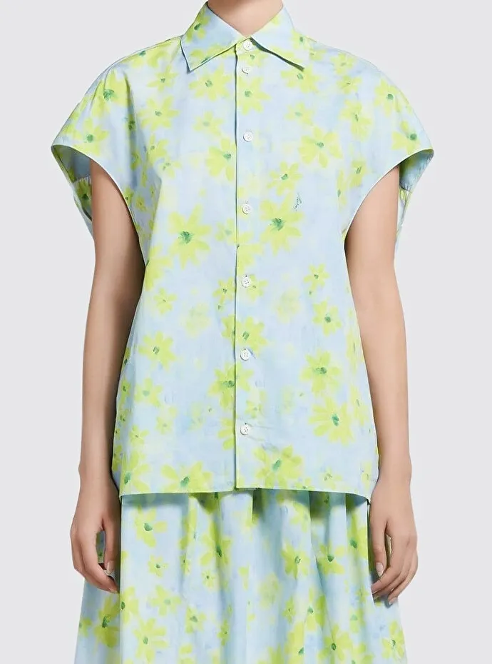 MARNI Light Green Poplin Cocoon Shirt Parade Print.