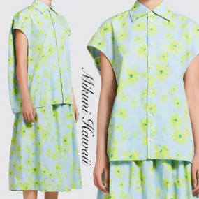 MARNI Light Green Poplin Cocoon Shirt Parade Print.