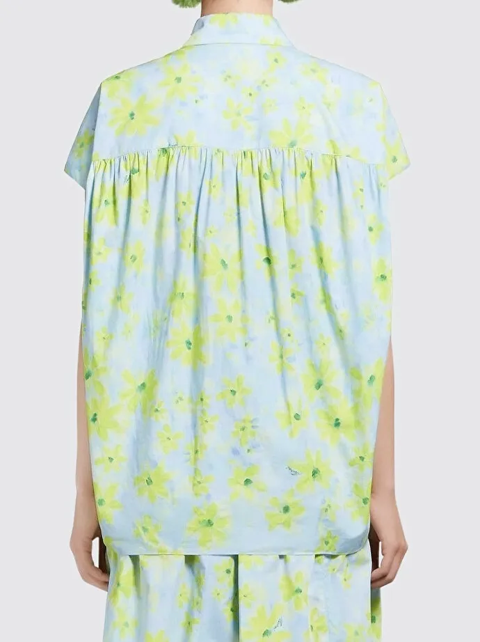 MARNI Light Green Poplin Cocoon Shirt Parade Print.