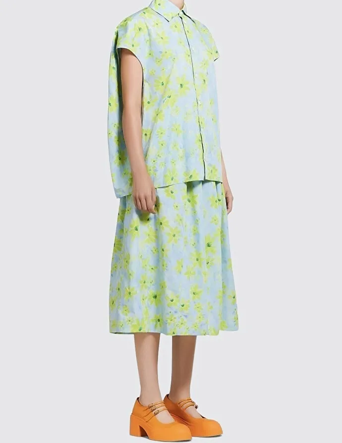 MARNI Light Green Poplin Cocoon Shirt Parade Print.