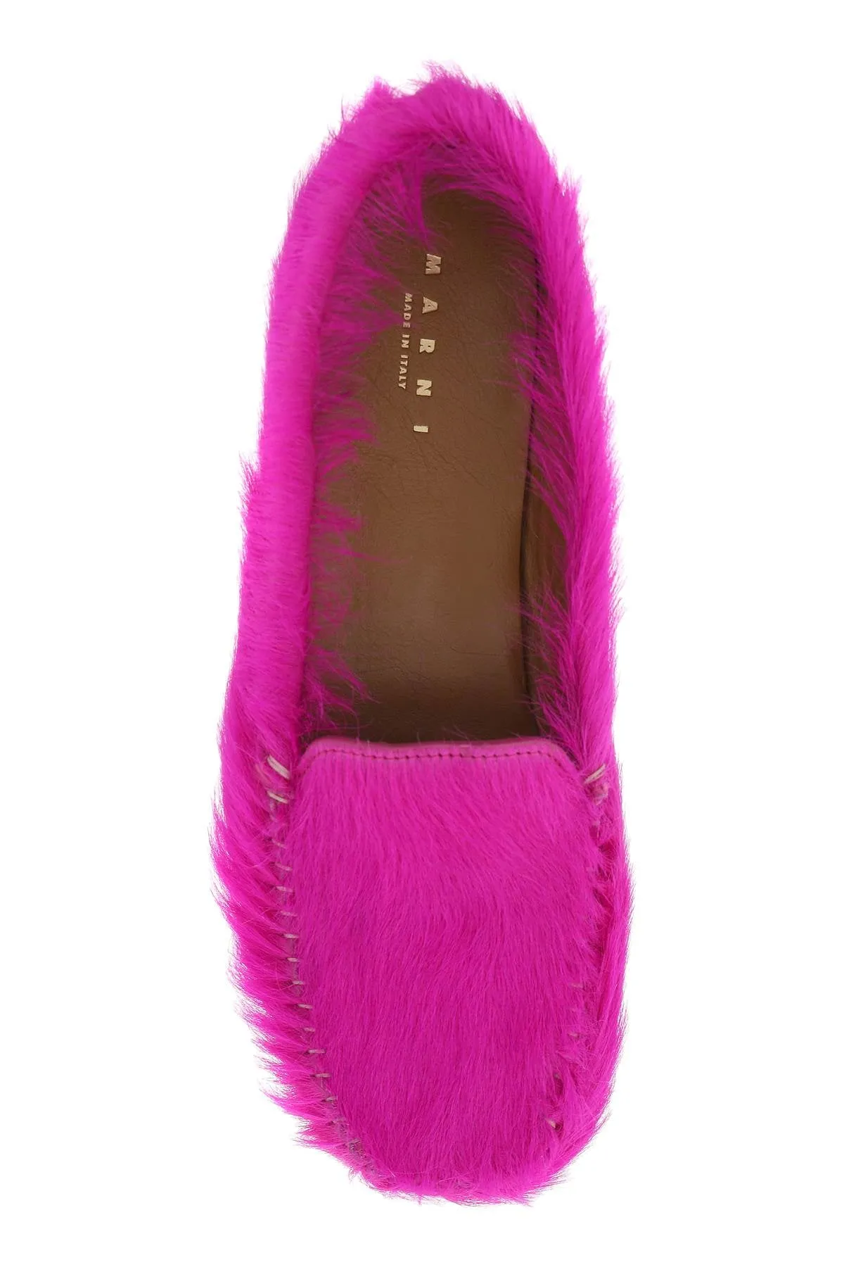 Marni pink long hair leather moccasins MOMR005800P4122 FUXIA.