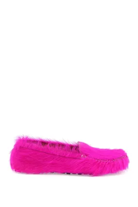 Marni pink long hair leather moccasins MOMR005800P4122 FUXIA.