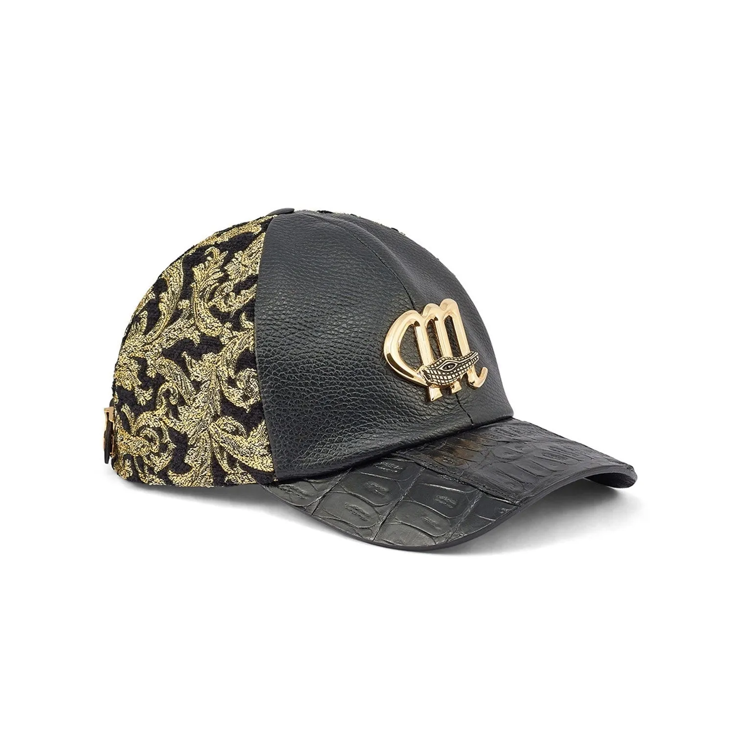 Mauri H65 Men's Black & Gold Exotic Crocodile / Didier Fabric Hat (MAH1022)