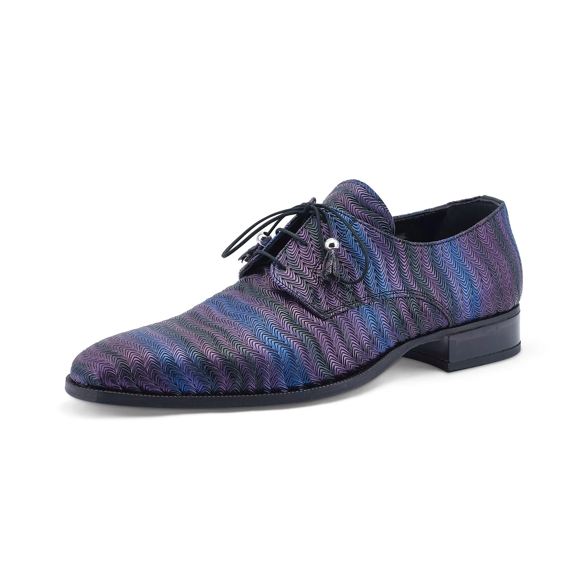 Mauri The Gala 3208 Men's Shoes Blue, Purple & Black Fabric Evening Dress Derby Oxfords (MA5537)