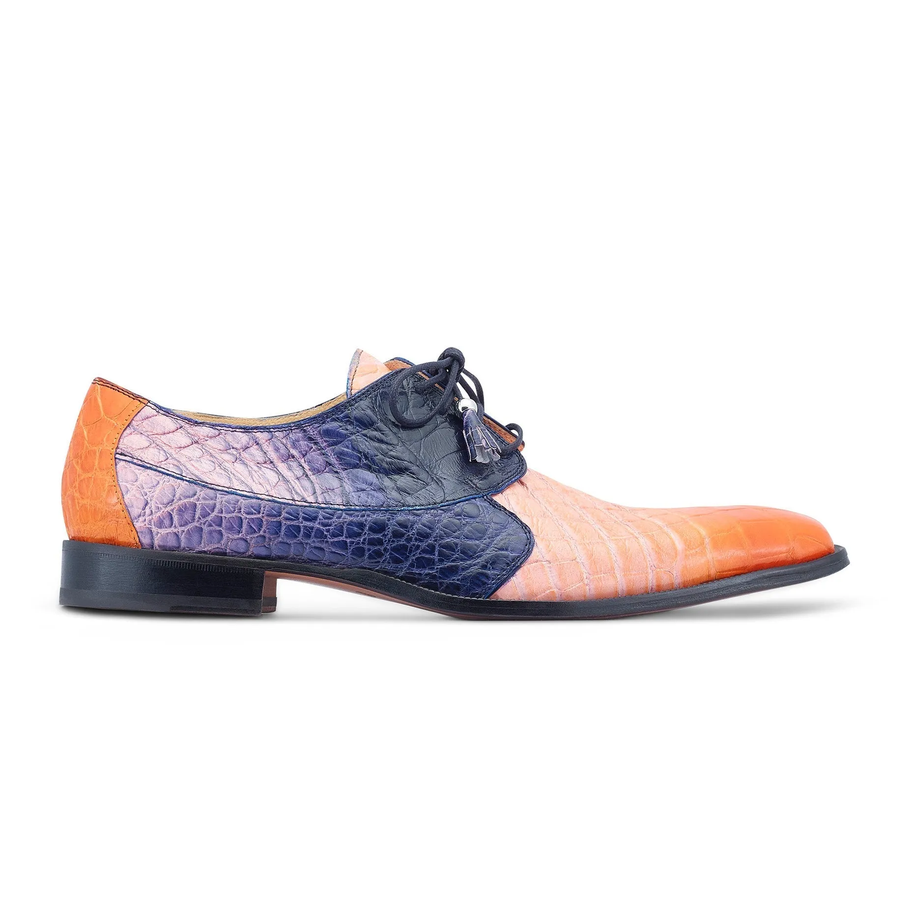 Mauri The Rev 3265 Men's Shoes Pink, Orange & Wonder Blue Exotic Alligator Dress Derby Oxfords (MA5531)