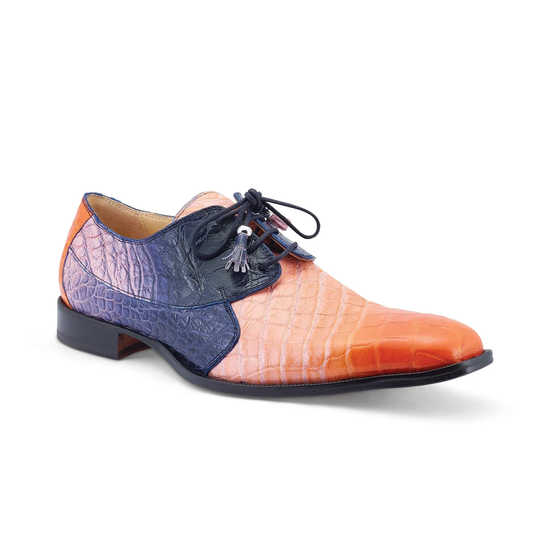 Mauri The Rev 3265 Men's Shoes Pink, Orange & Wonder Blue Exotic Alligator Dress Derby Oxfords (MA5531)