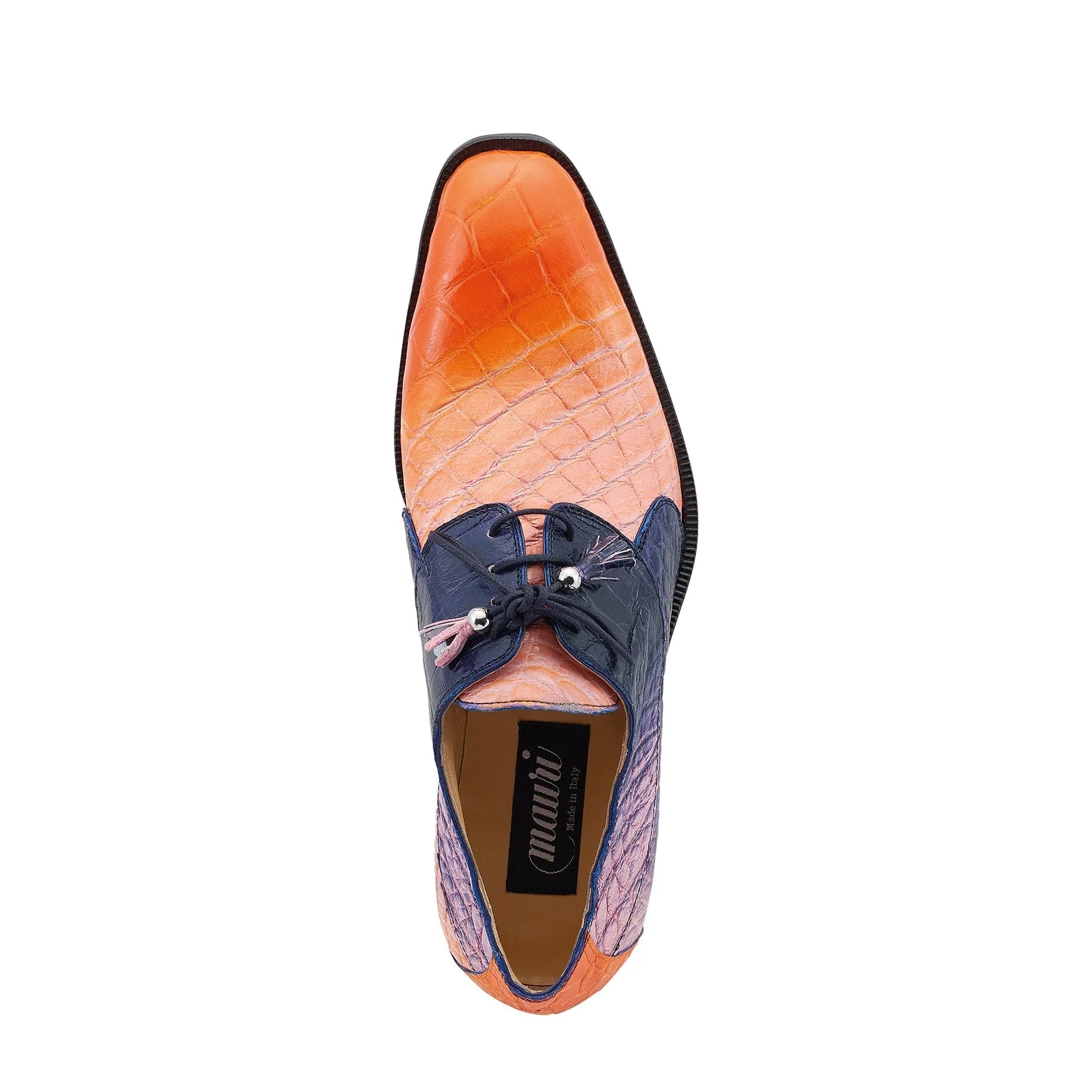 Mauri The Rev 3265 Men's Shoes Pink, Orange & Wonder Blue Exotic Alligator Dress Derby Oxfords (MA5531)