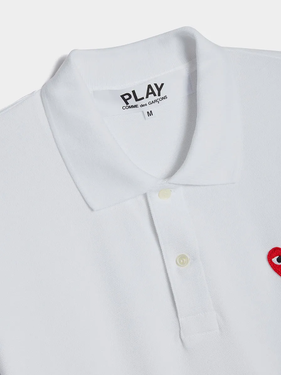 Men's White Polo Shirt with Red Heart Detail