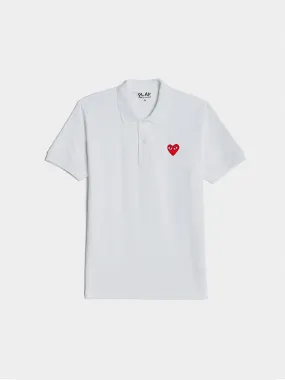 Men's White Polo Shirt with Red Heart Detail