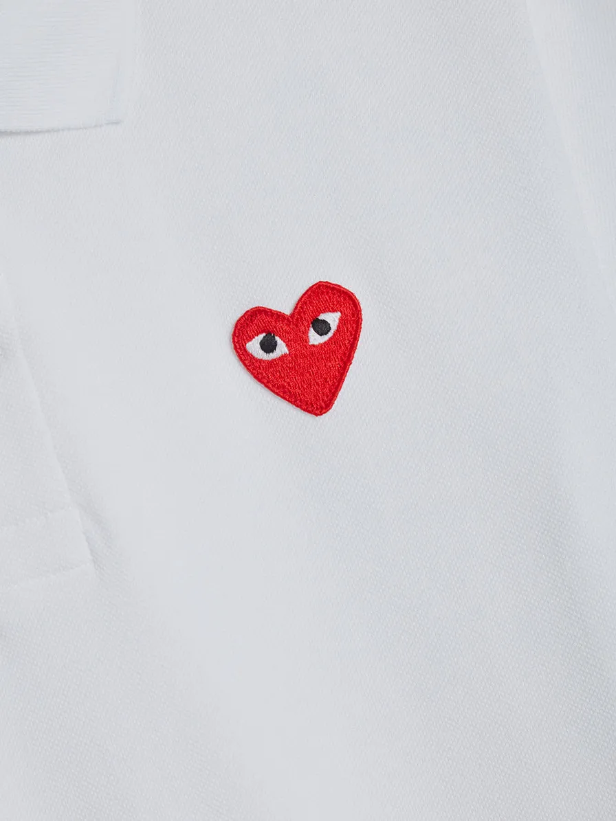 Men's White Polo Shirt with Red Heart Detail