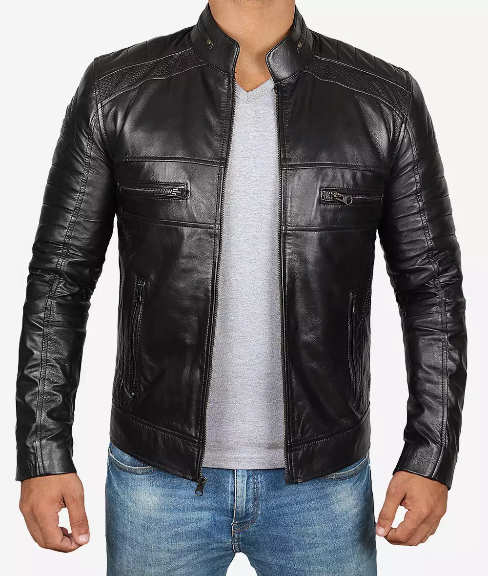 Men's Tall Cafe Racer Black Leather Jacket