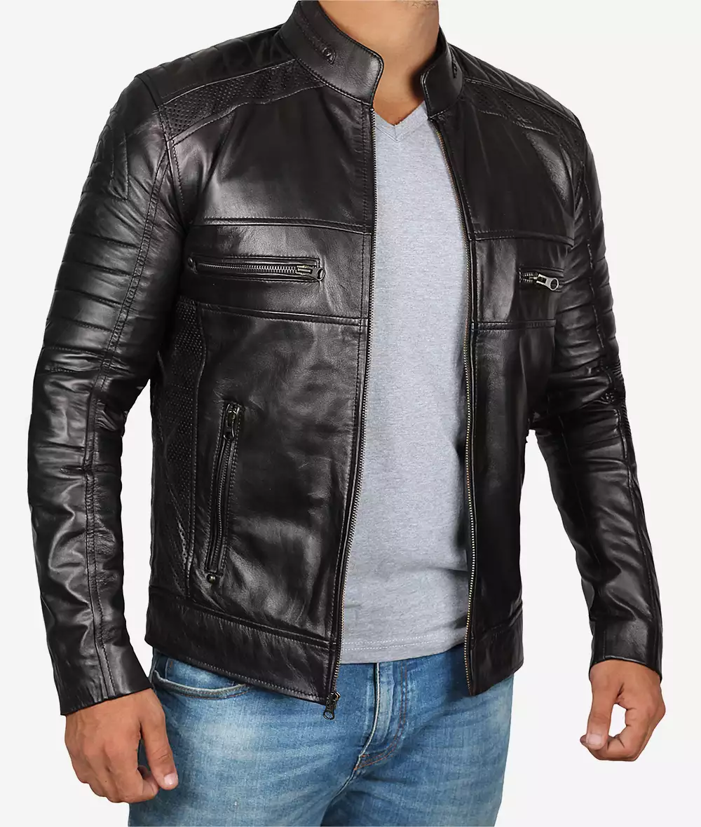 Men's Tall Cafe Racer Black Leather Jacket