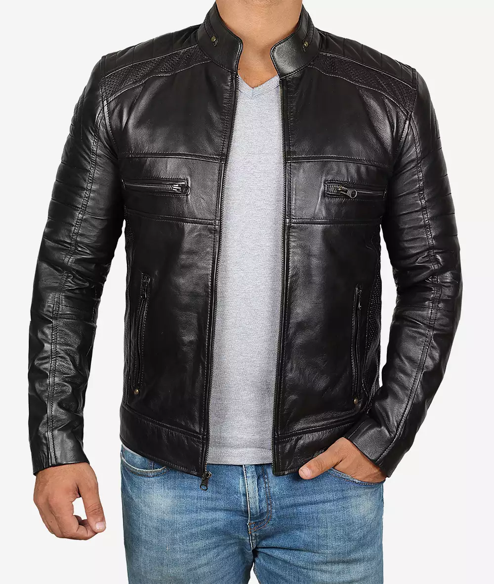 Men's Tall Cafe Racer Black Leather Jacket