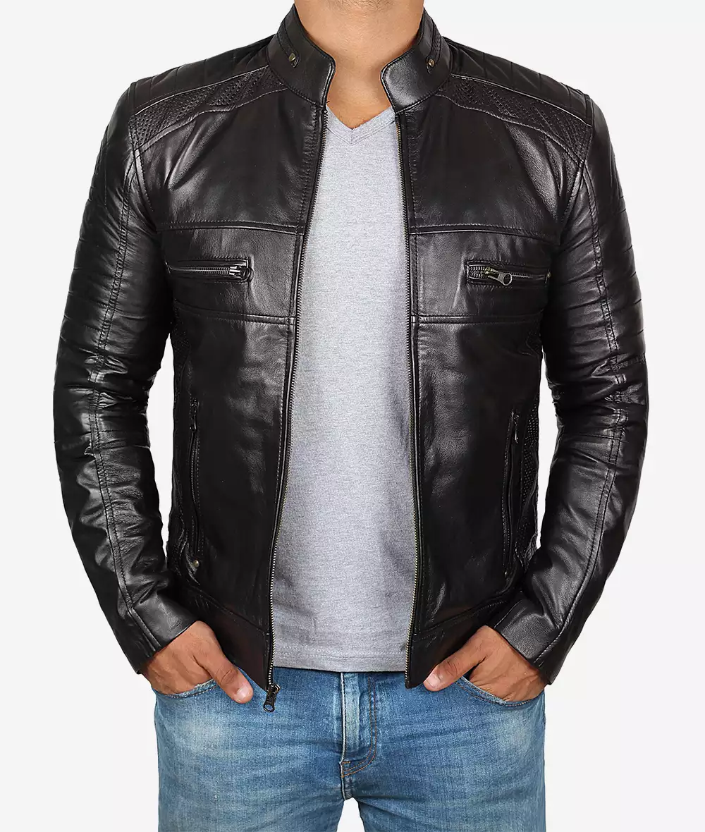 Men's Tall Cafe Racer Black Leather Jacket