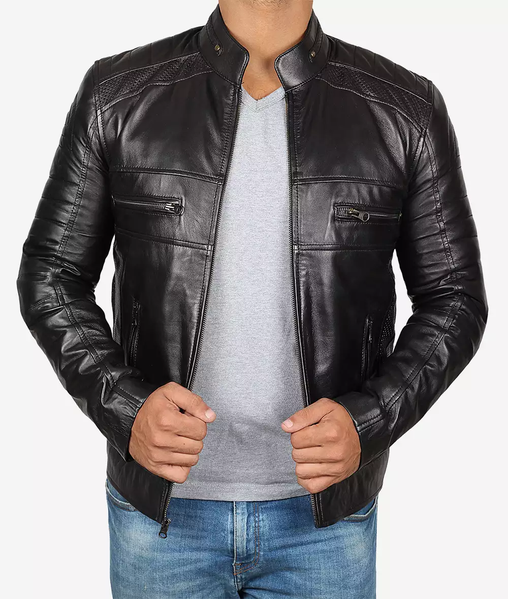 Men's Tall Cafe Racer Black Leather Jacket