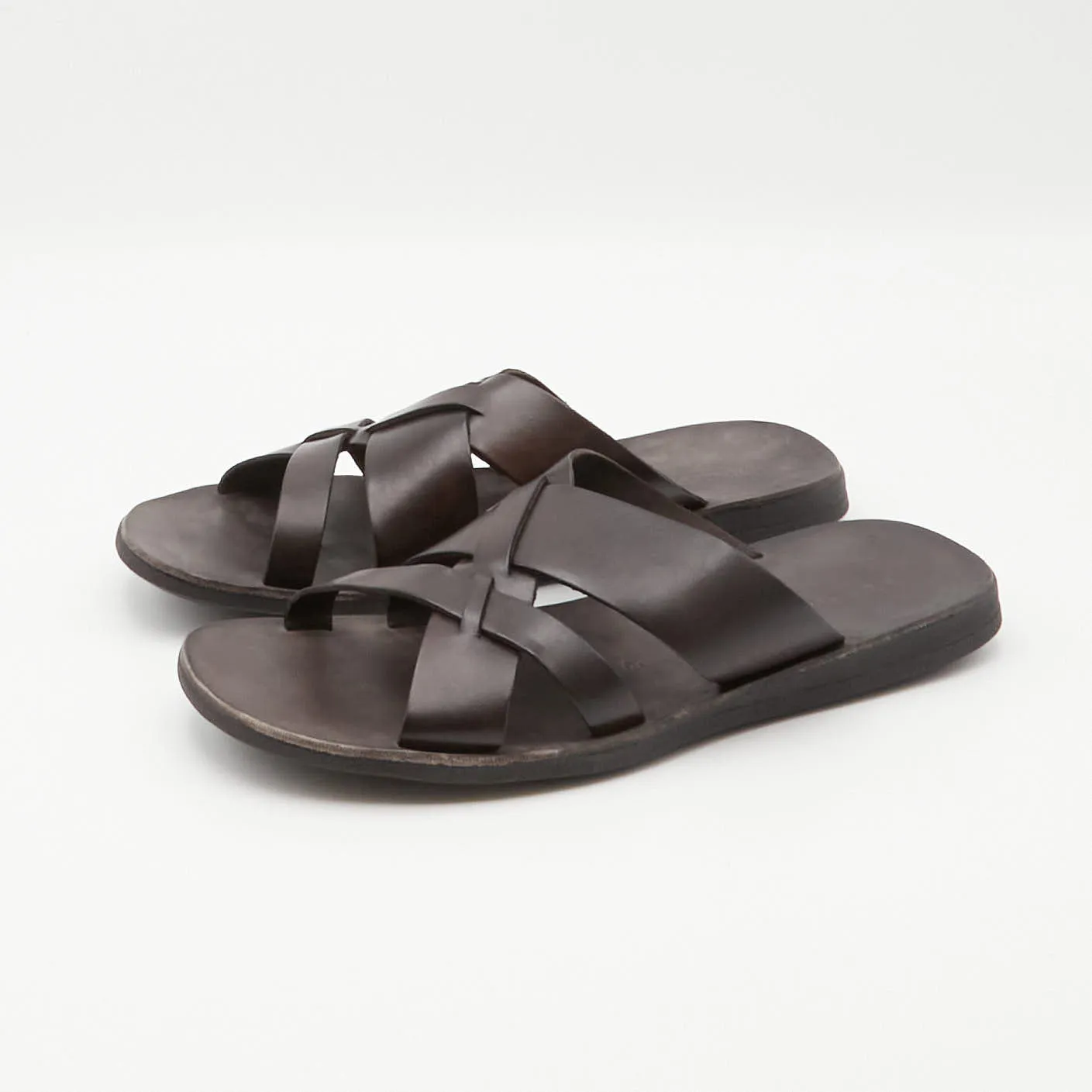 Men's Leather Sandals with Crossed Straps