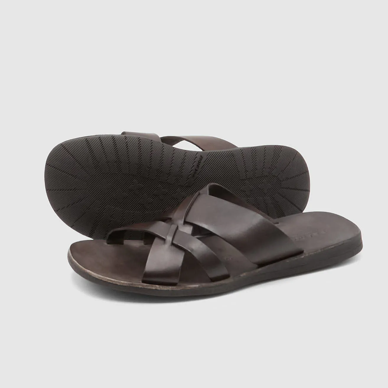 Men's Leather Sandals with Crossed Straps