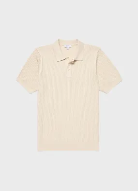 Men's Linear Mesh Knit Polo Shirt in Ecru