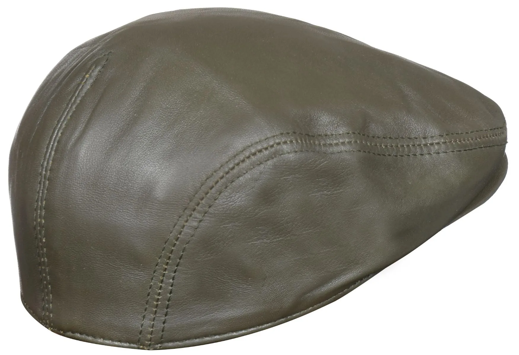 Men's Olive Leather Flat Cap