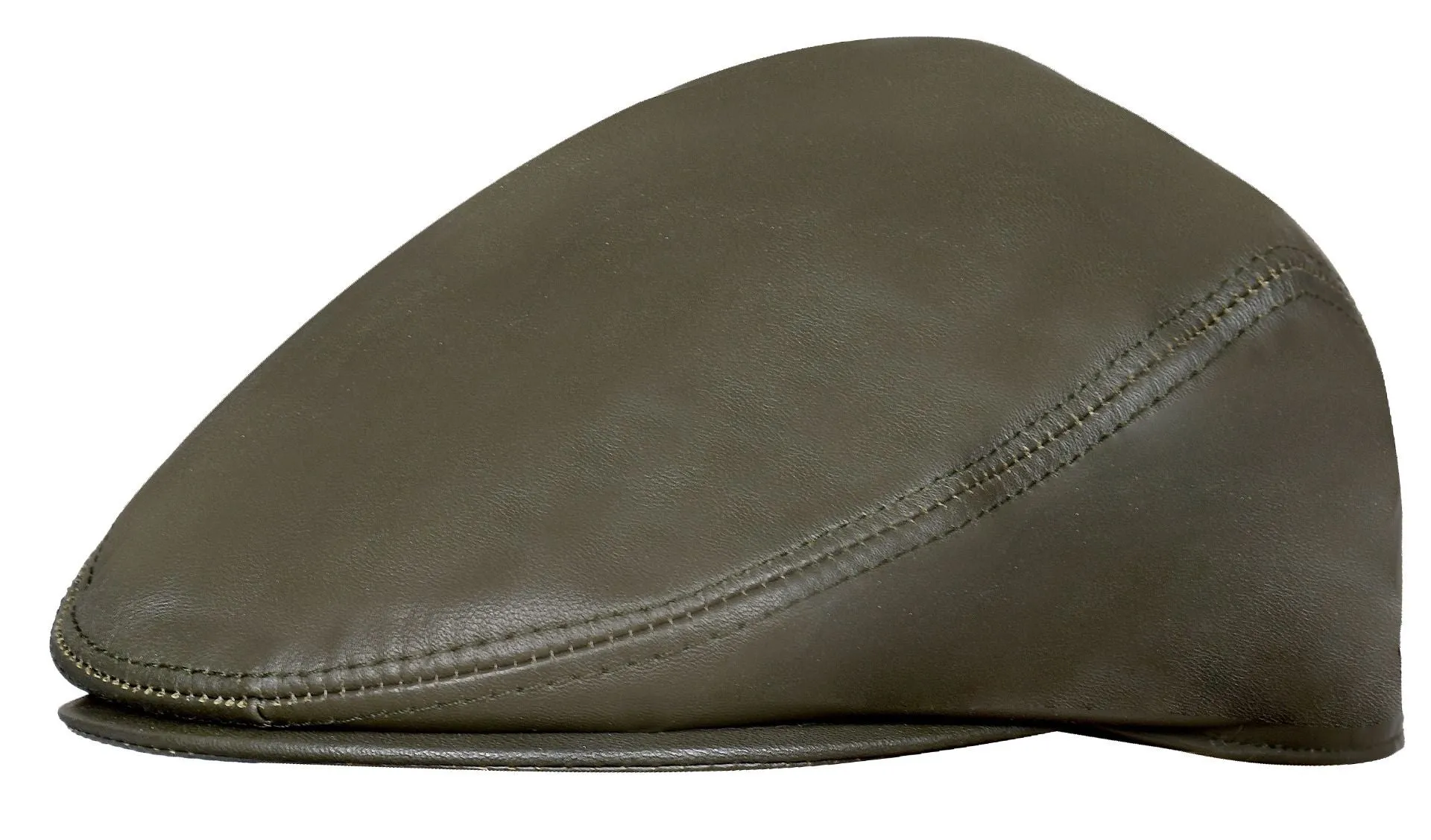 Men's Olive Leather Flat Cap