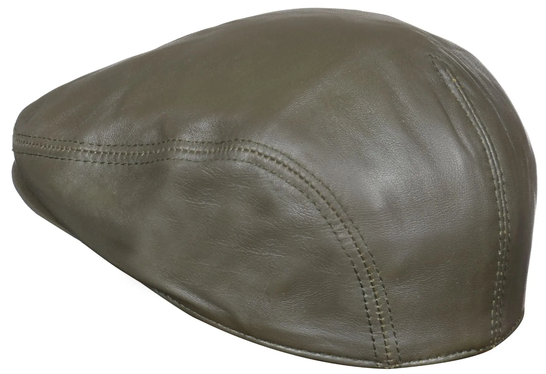 Men's Olive Leather Flat Cap