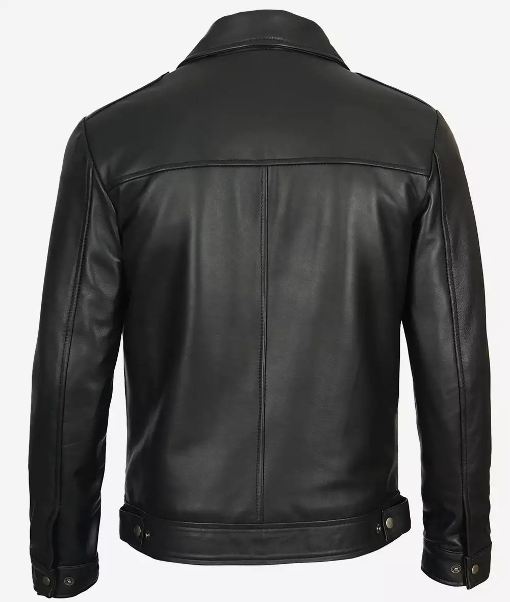 Mens Tall Vintage Shirt Collar Black Leather Jacket