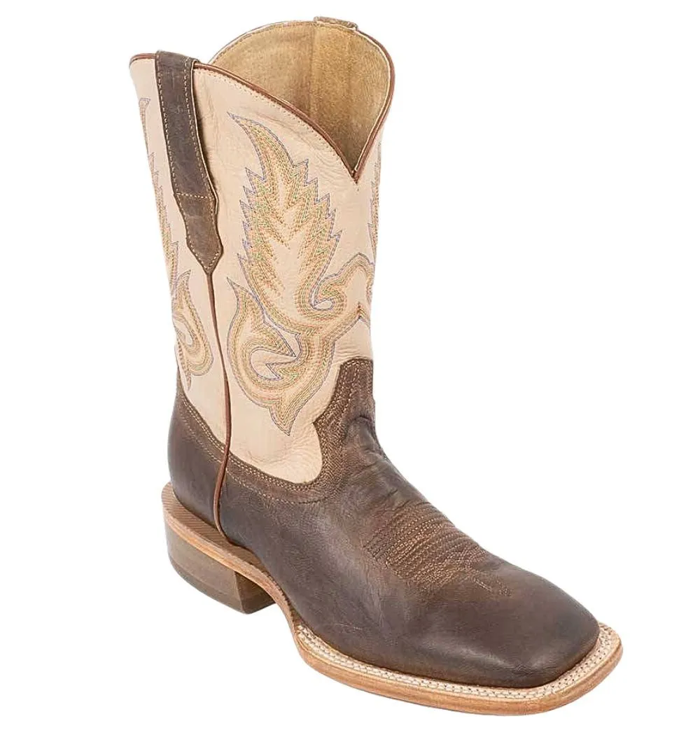 Men's Wide Square Toe Western Boot - R. Watson 11 Ivory Mad Brown