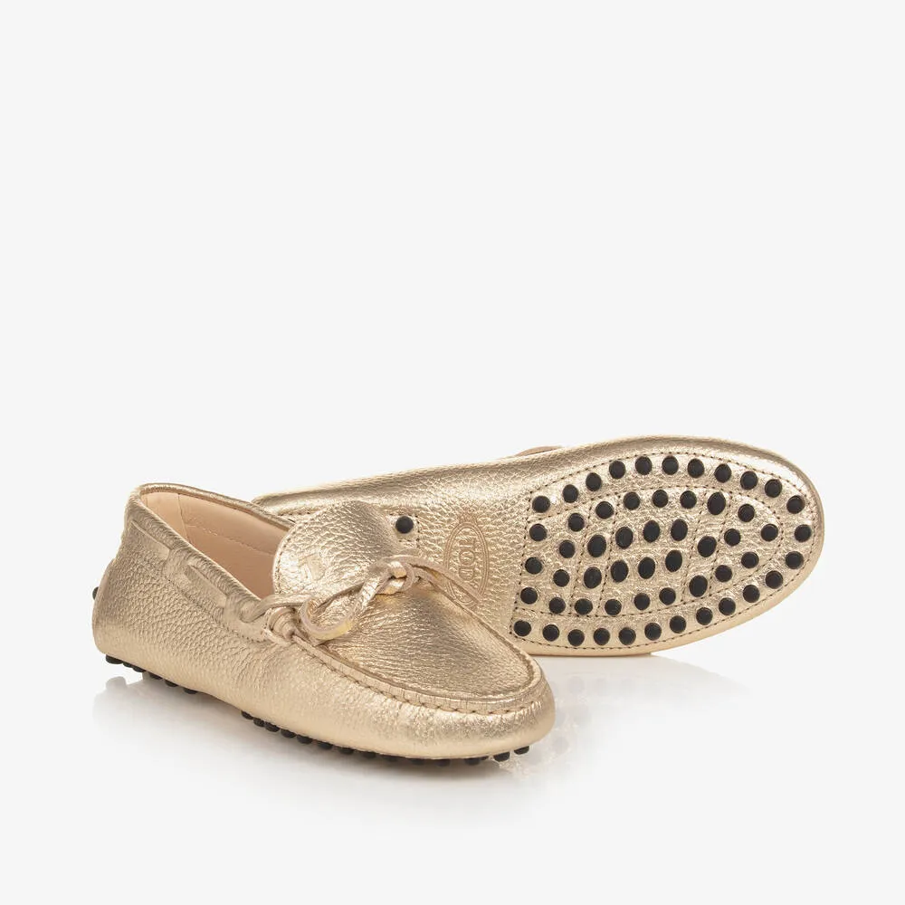 Gold Metallic Gommino Moccasins in Leather