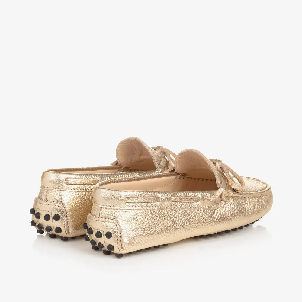 Gold Metallic Gommino Moccasins in Leather