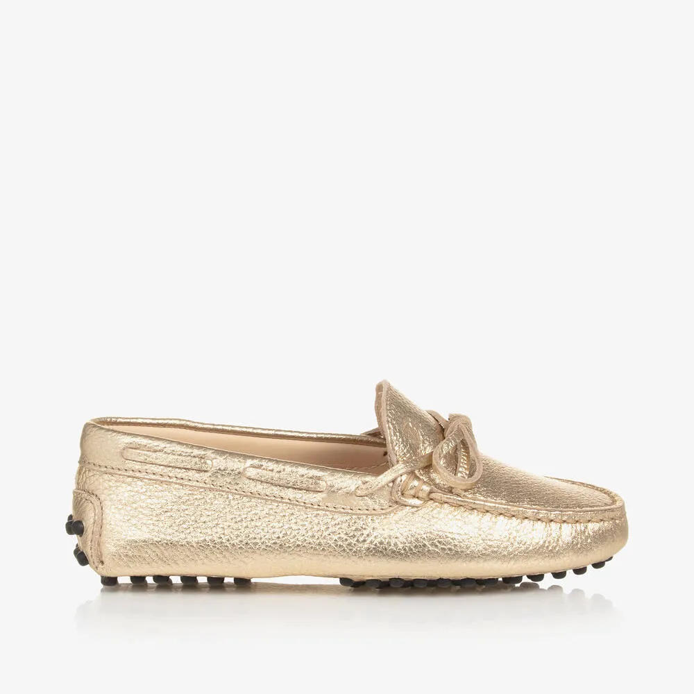 Gold Metallic Gommino Moccasins in Leather