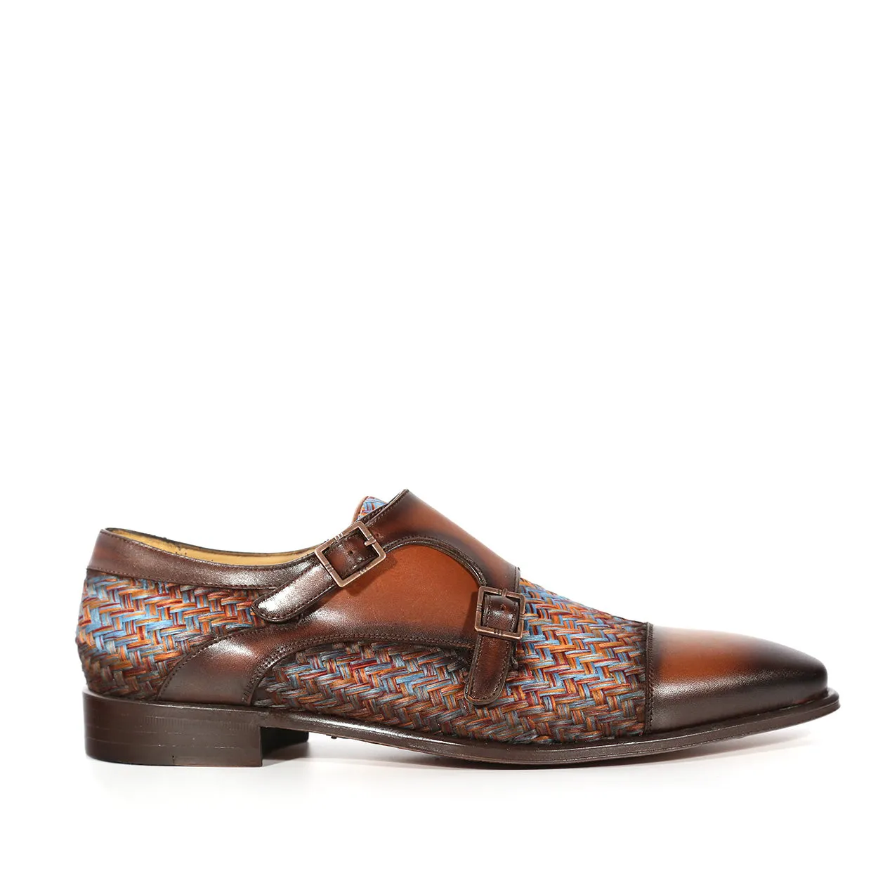 Mezlan Palomar 20688 Men's Shoes Multi-Color Fabric / Calf-Skin Leather Dress/ Formal Monk-Straps Loafers (MZS3622)