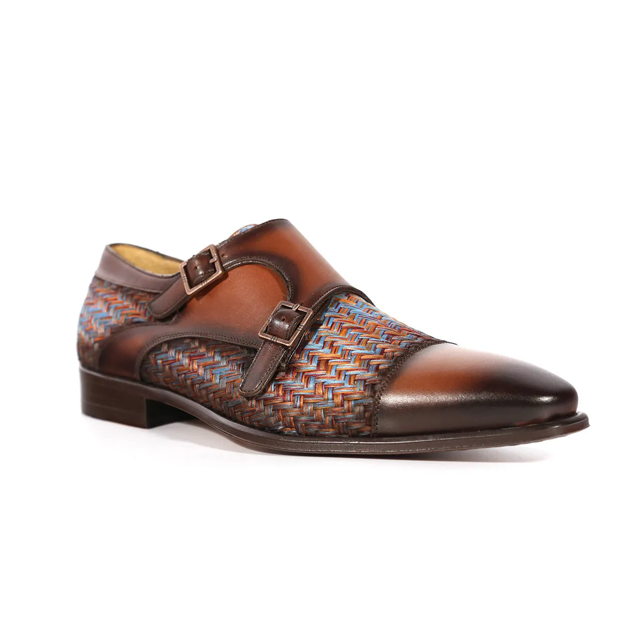 Mezlan Palomar 20688 Men's Shoes Multi-Color Fabric / Calf-Skin Leather Dress/ Formal Monk-Straps Loafers (MZS3622)