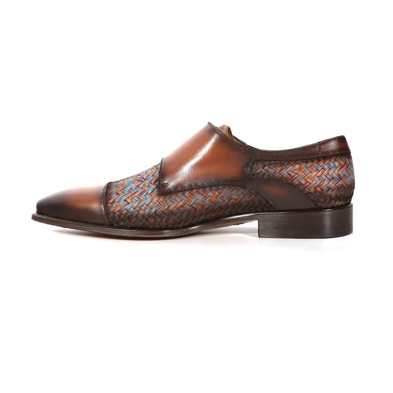 Mezlan Palomar 20688 Men's Shoes Multi-Color Fabric / Calf-Skin Leather Dress/ Formal Monk-Straps Loafers (MZS3622)