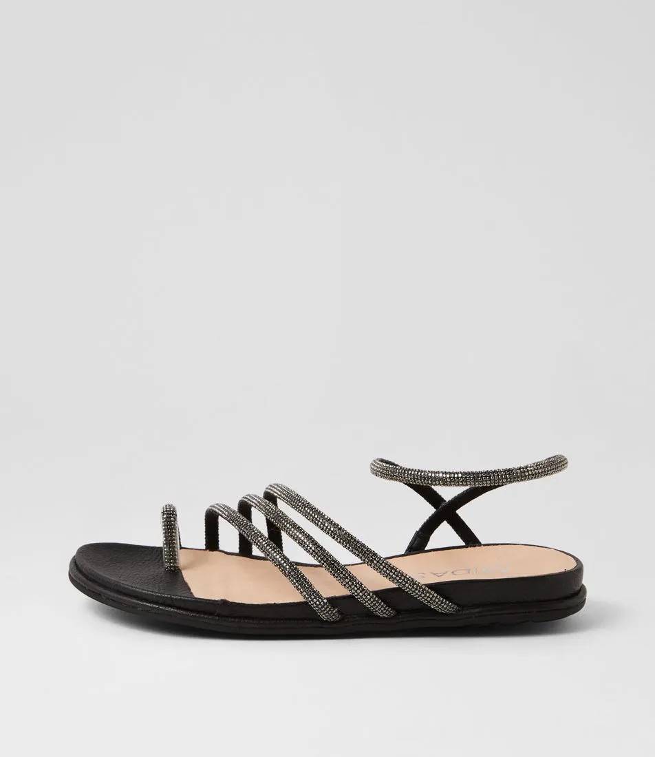 MIDAS Birdie Black Jewel Fabric Sandals