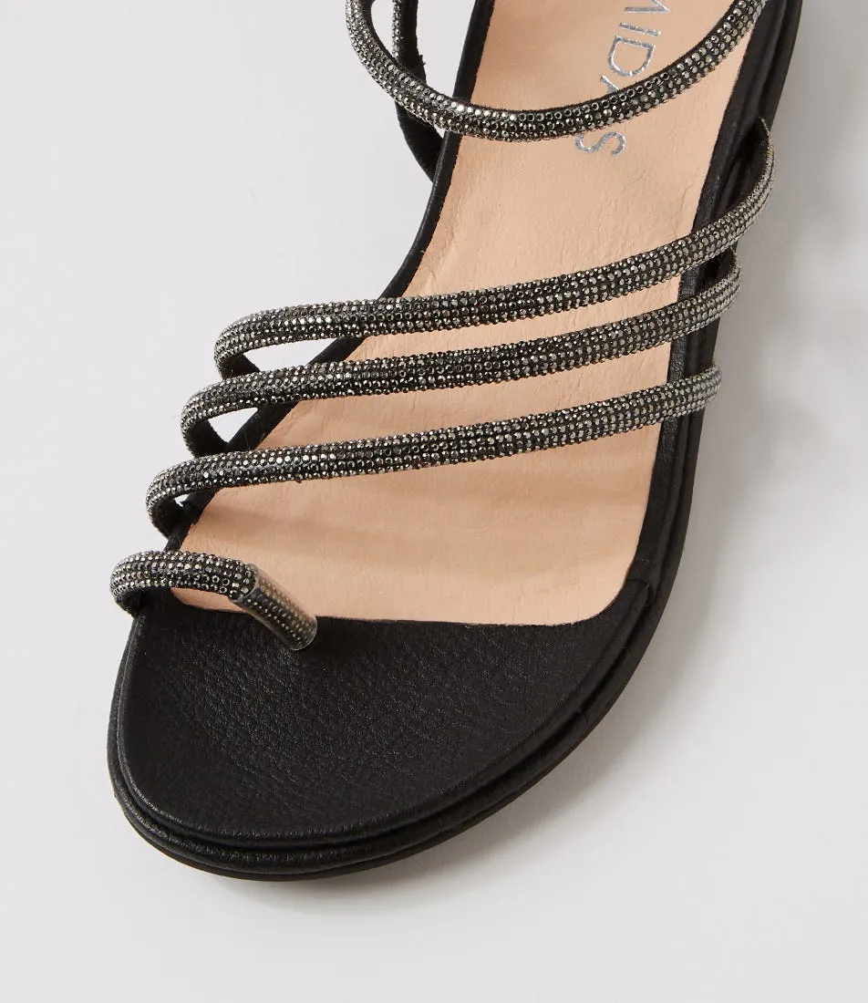 MIDAS Birdie Black Jewel Fabric Sandals