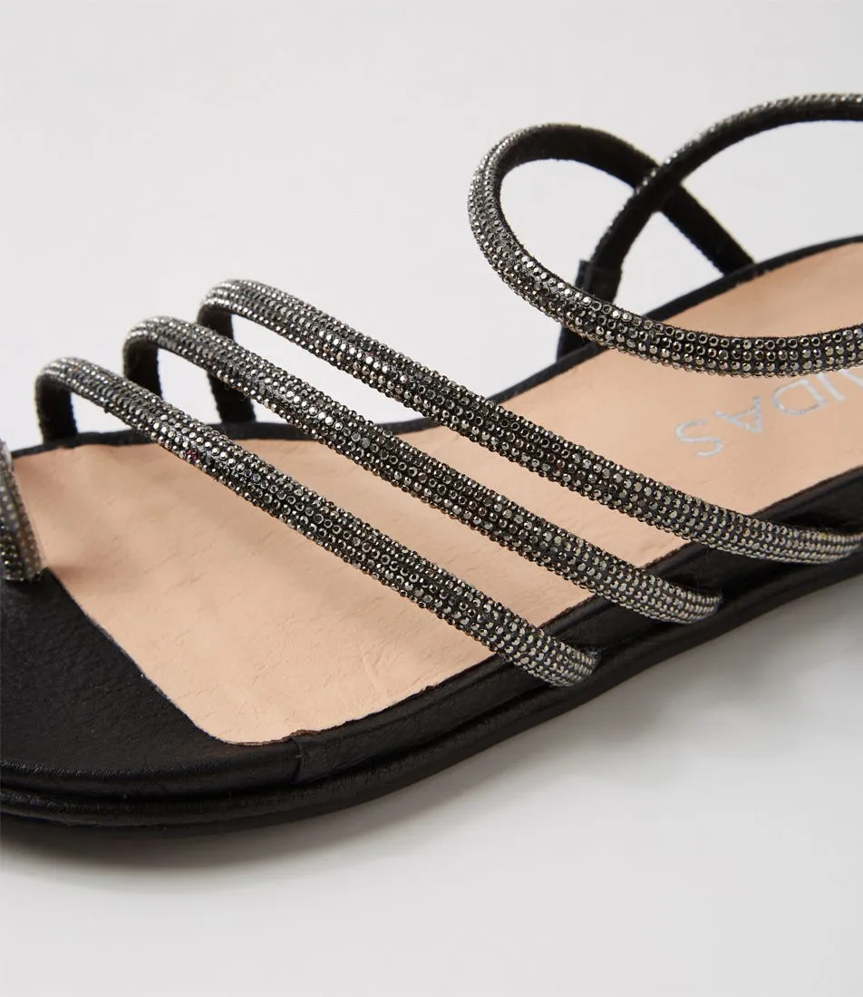 MIDAS Birdie Black Jewel Fabric Sandals