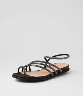 MIDAS Birdie Black Jewel Fabric Sandals