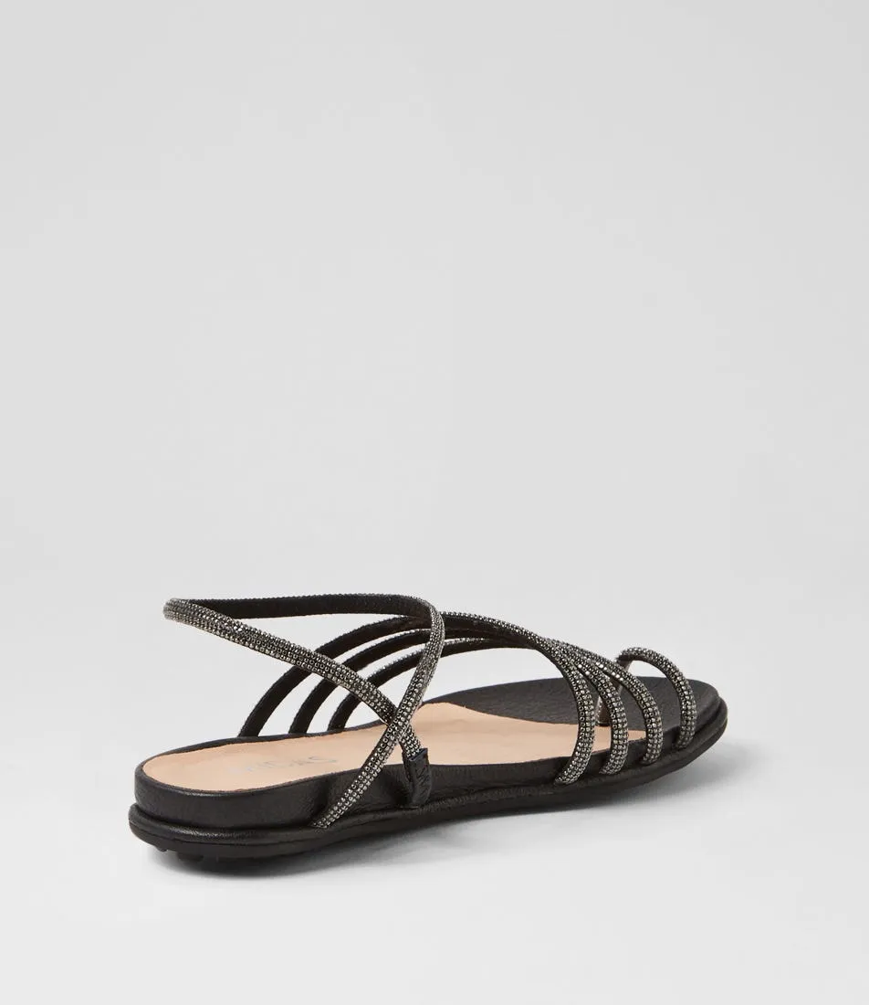 MIDAS Birdie Black Jewel Fabric Sandals