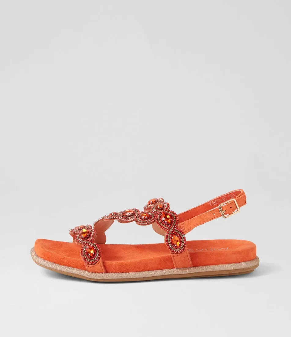 MIDAS Yanda Orange Suede Jewels Sandals