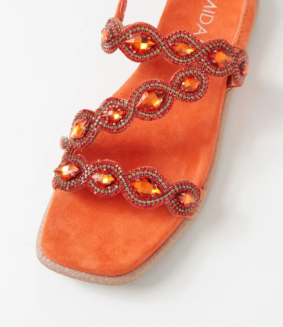 MIDAS Yanda Orange Suede Jewels Sandals