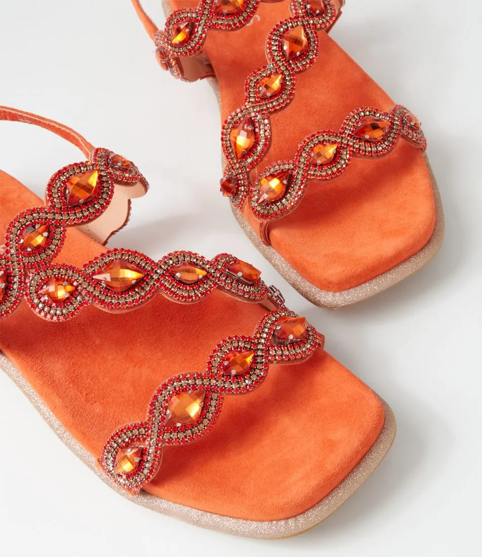 MIDAS Yanda Orange Suede Jewels Sandals