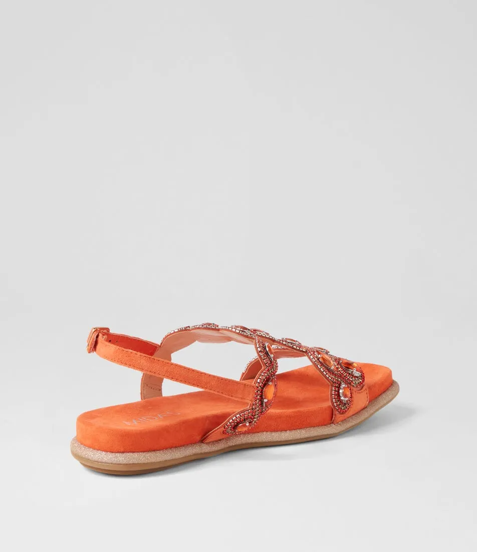 MIDAS Yanda Orange Suede Jewels Sandals