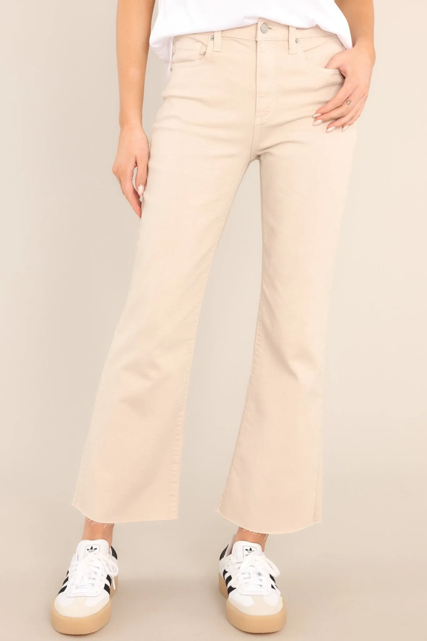 Mind The Thorns Beige Cropped Flare Jeans