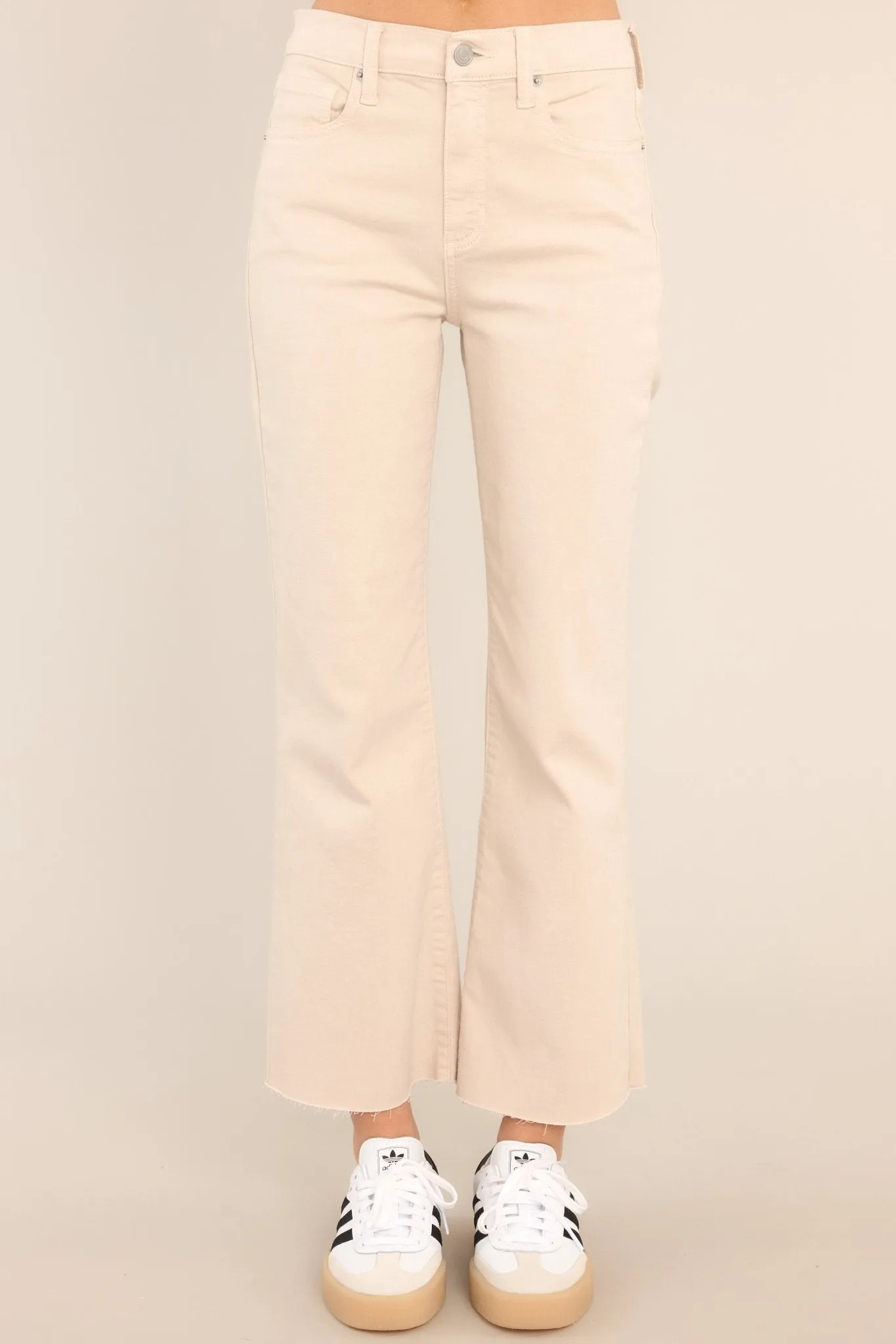 Mind The Thorns Beige Cropped Flare Jeans