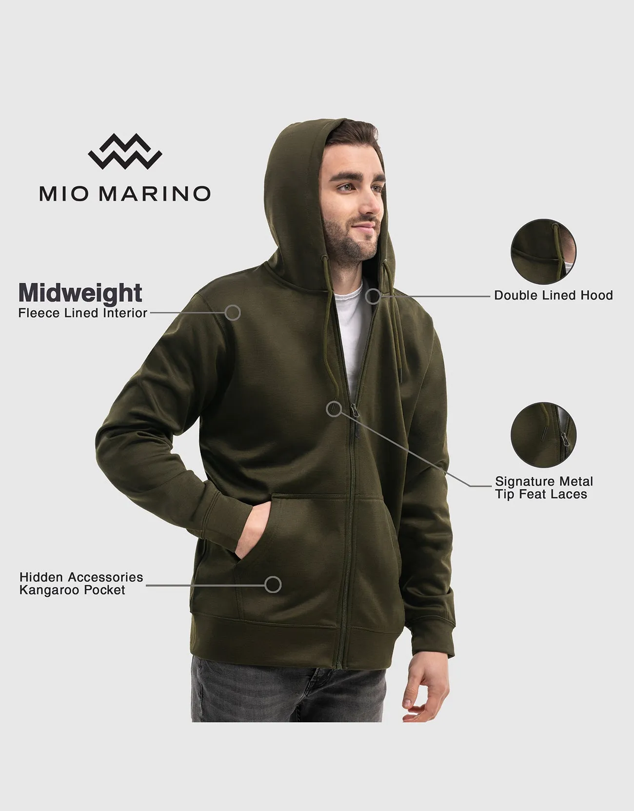 Mio Marino Men's Full Zip Hoodie Sweatshirt.