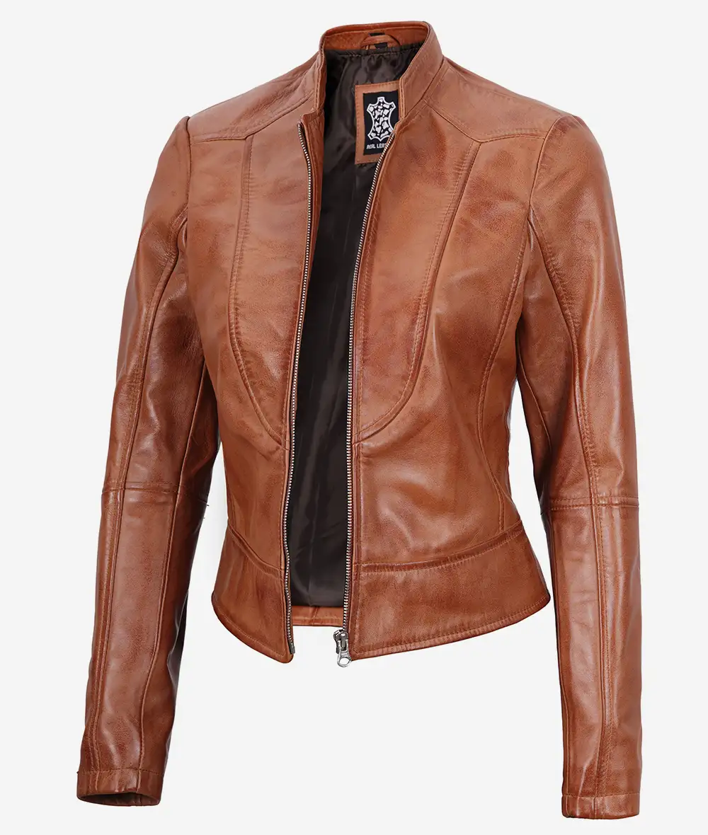 Montana Womens Tall Biker Tan Leather Jacket