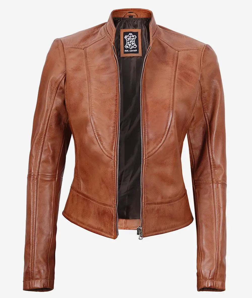 Montana Womens Tall Biker Tan Leather Jacket