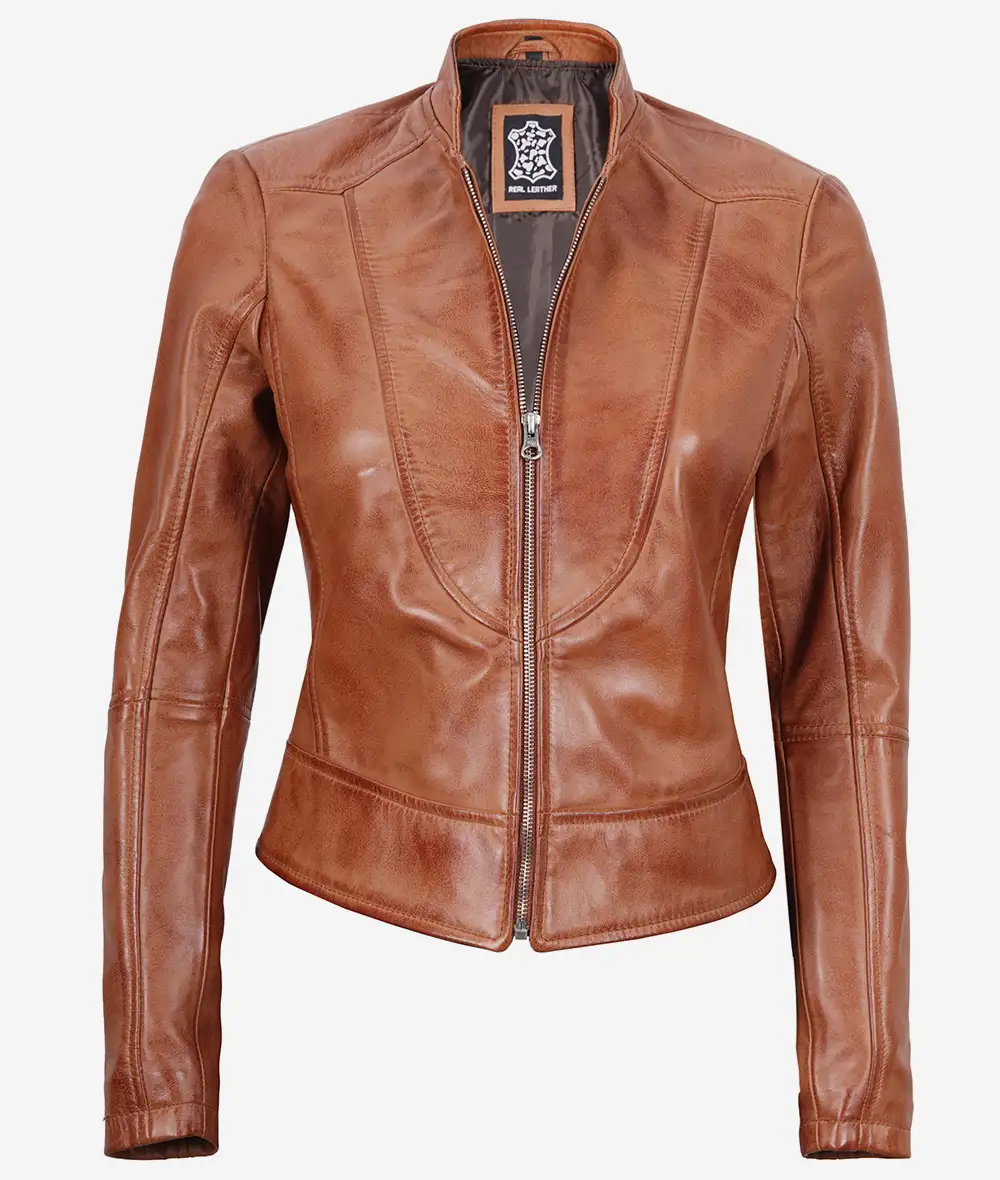 Montana Womens Tall Biker Tan Leather Jacket